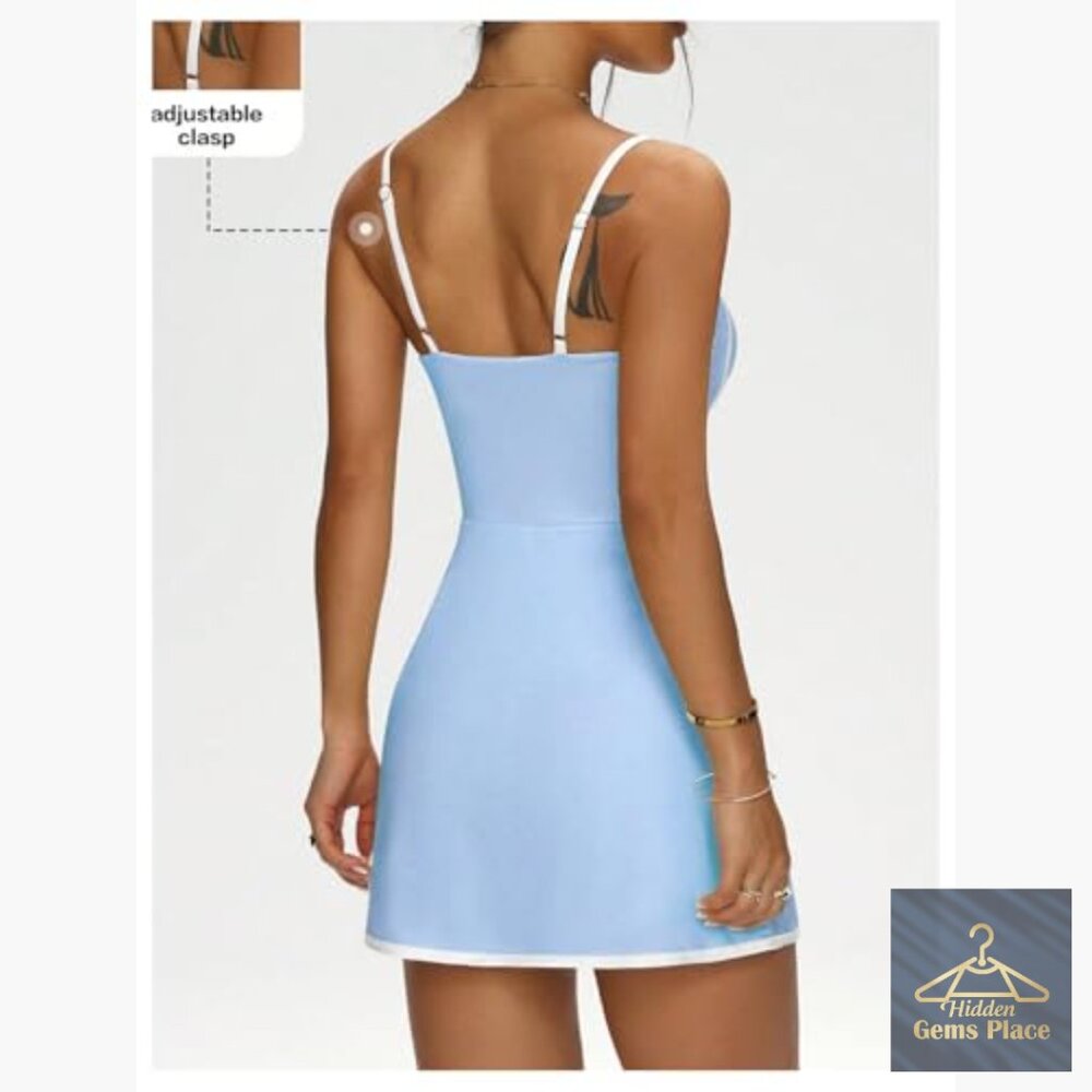 Polyester Tennis Dress with Built-in Shorts Bra Adjustable Straps - Picture 3 of 6